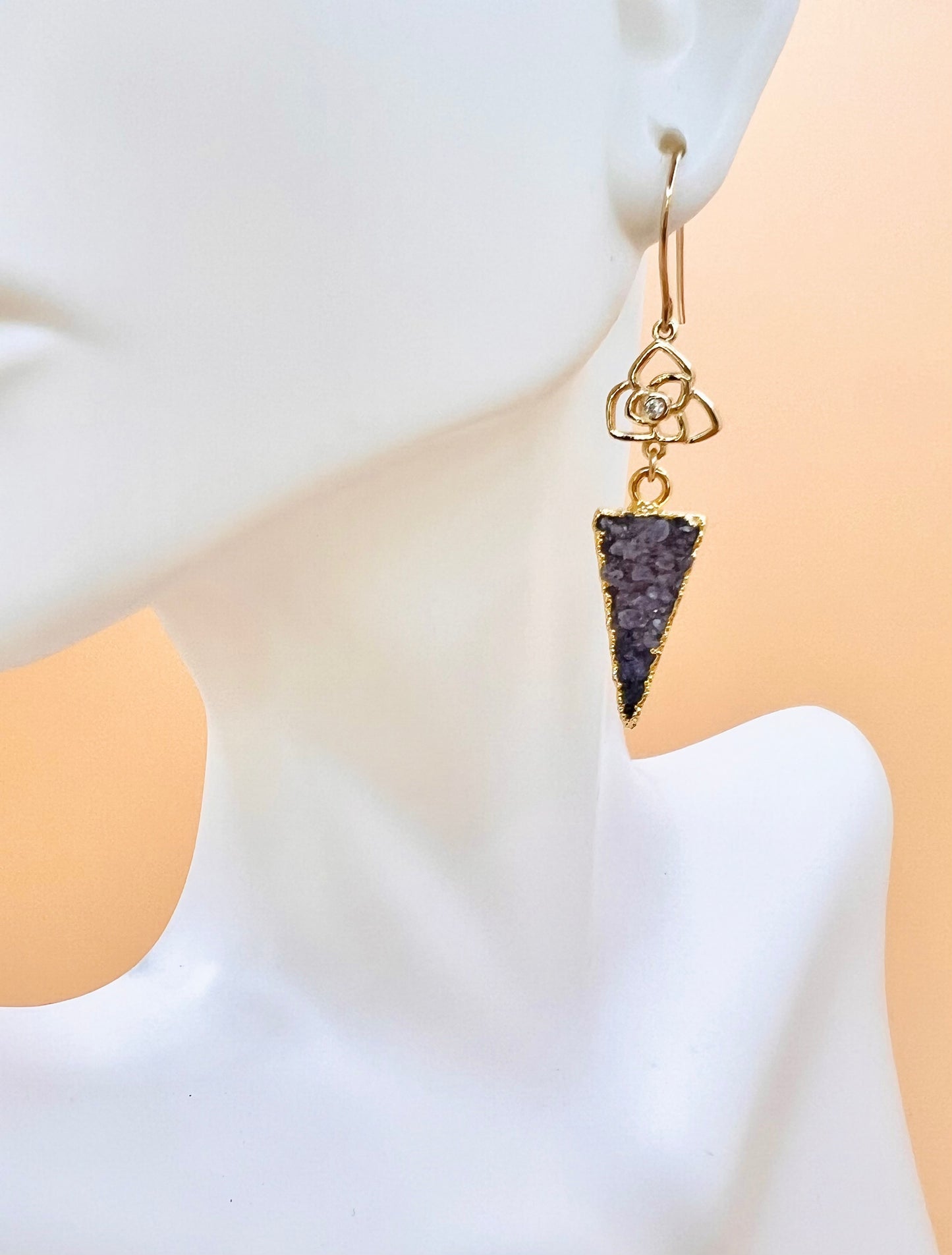 Purple Druzy Flower earring