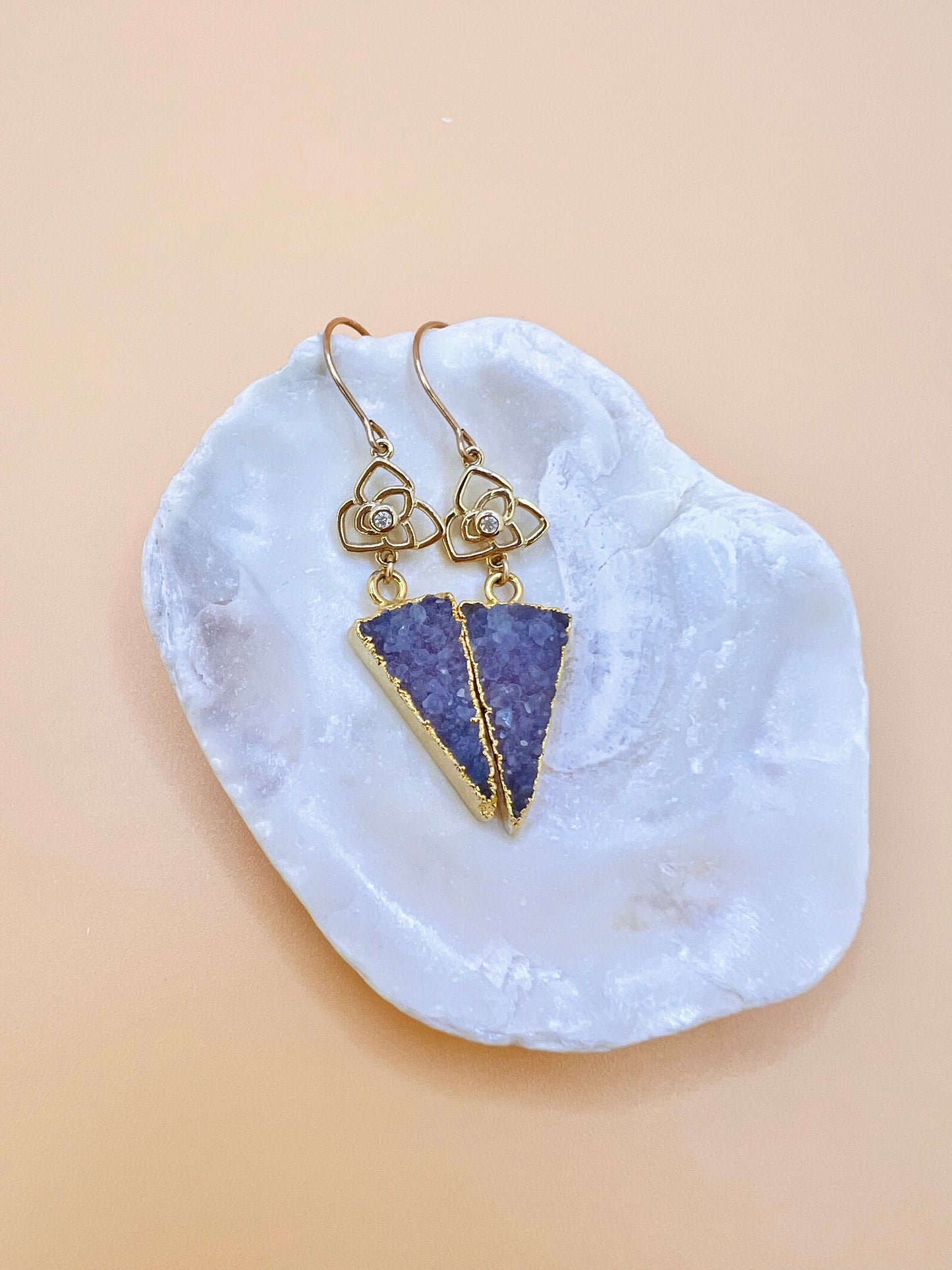 Purple Druzy Flower earring