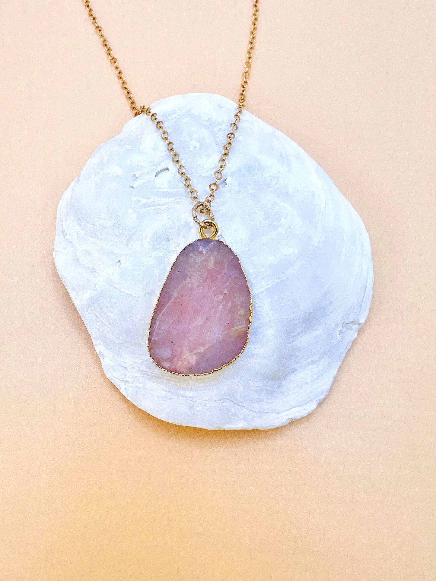 Pink opal slab pendant necklace