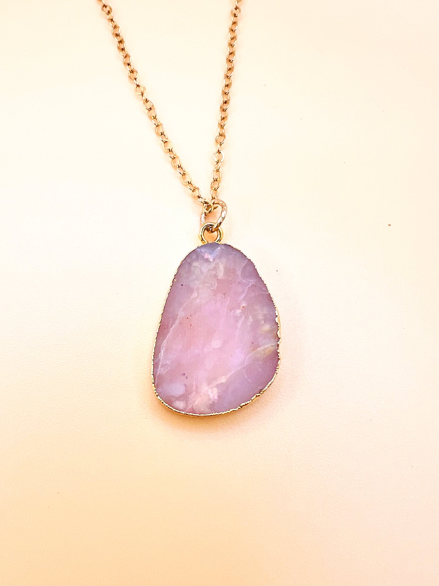 Pink opal slab pendant necklace