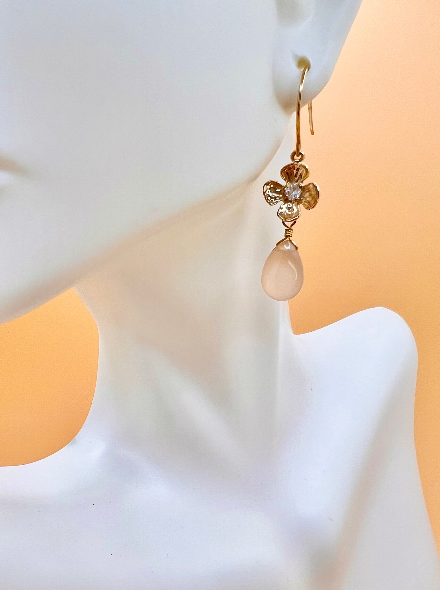 Peach Chalcedony Flower drop earring