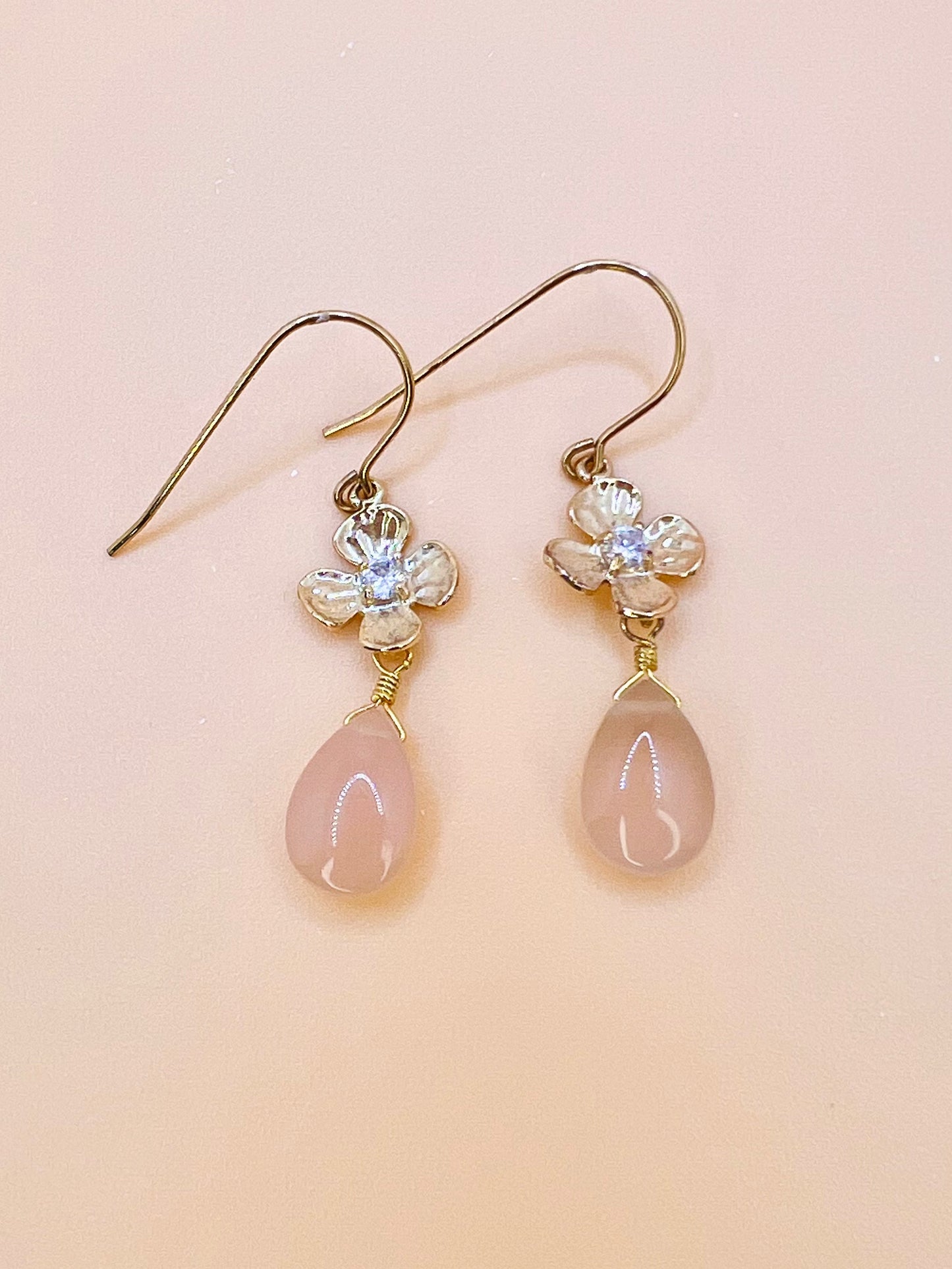 Peach Chalcedony Flower drop earring