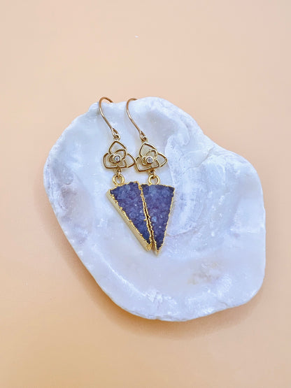 Purple Druzy Flower earring