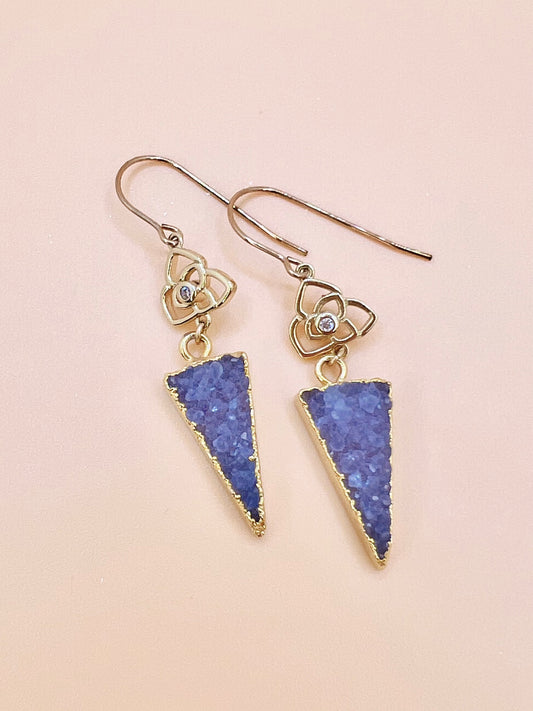 Purple Druzy Flower earring