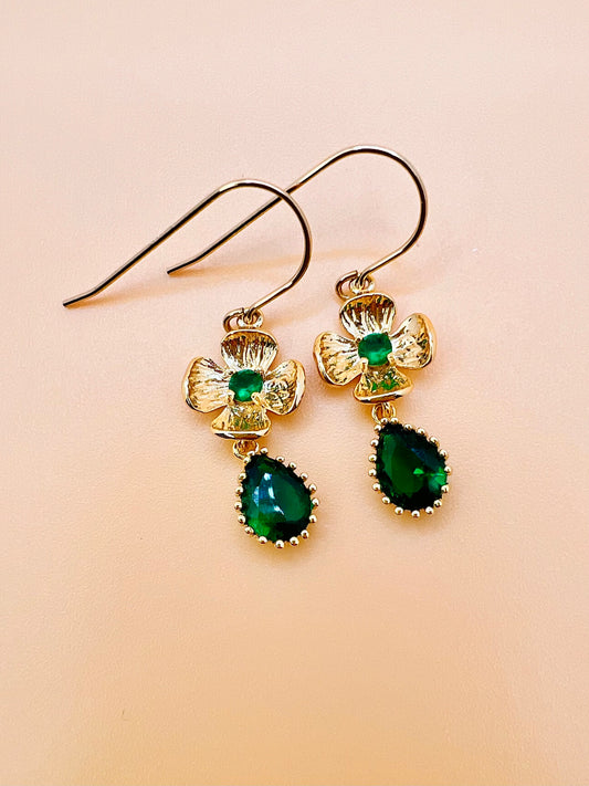 Green Flower drop earring