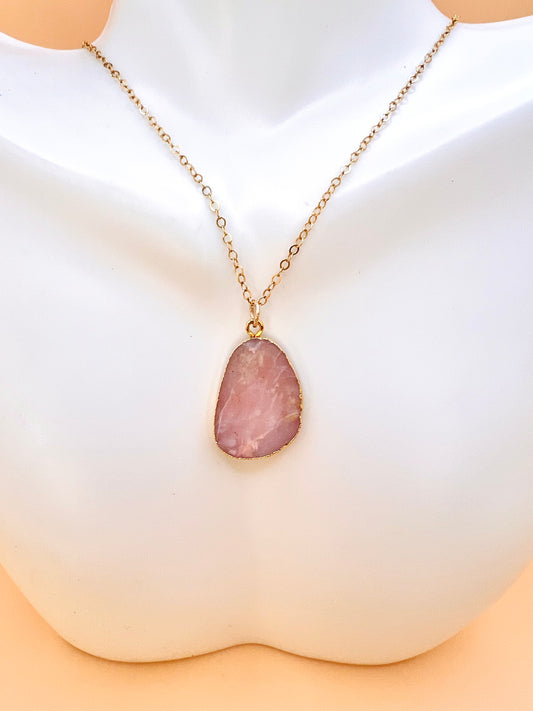 Pink opal slab pendant necklace