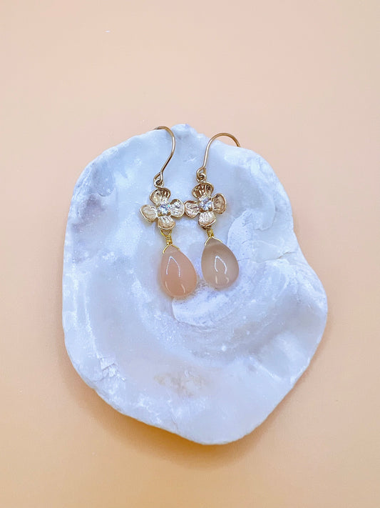 Peach Chalcedony Flower drop earring